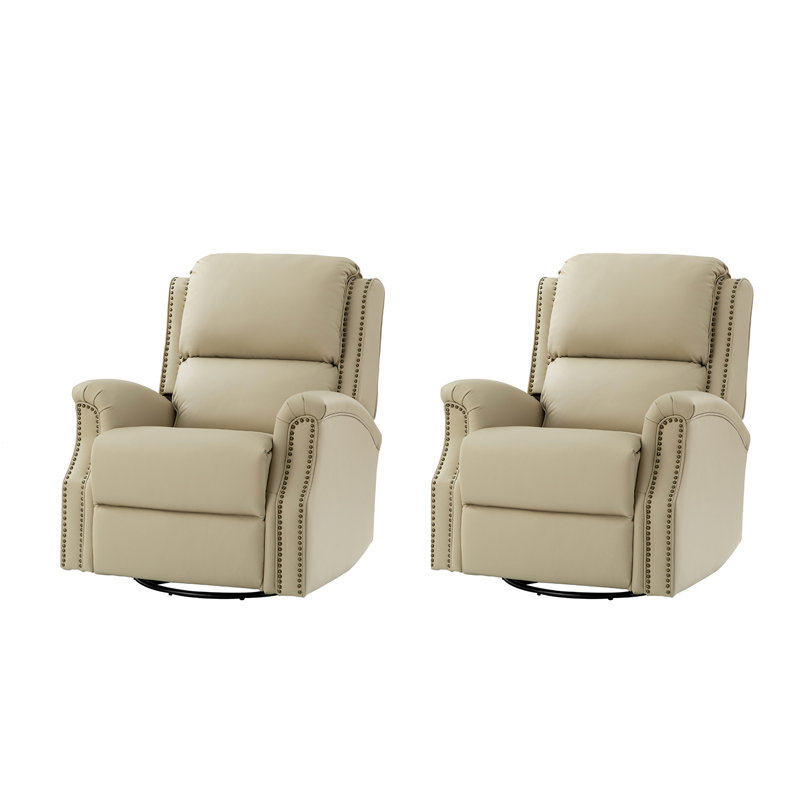 Bouton Traditional Genuine Leather Power Swivel Glider Recliner Set Of 2, Beige
