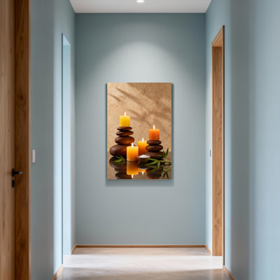 Bougies pour le bain et la lessive, pierres, bambou, réflexion, atmosphère zen paisible