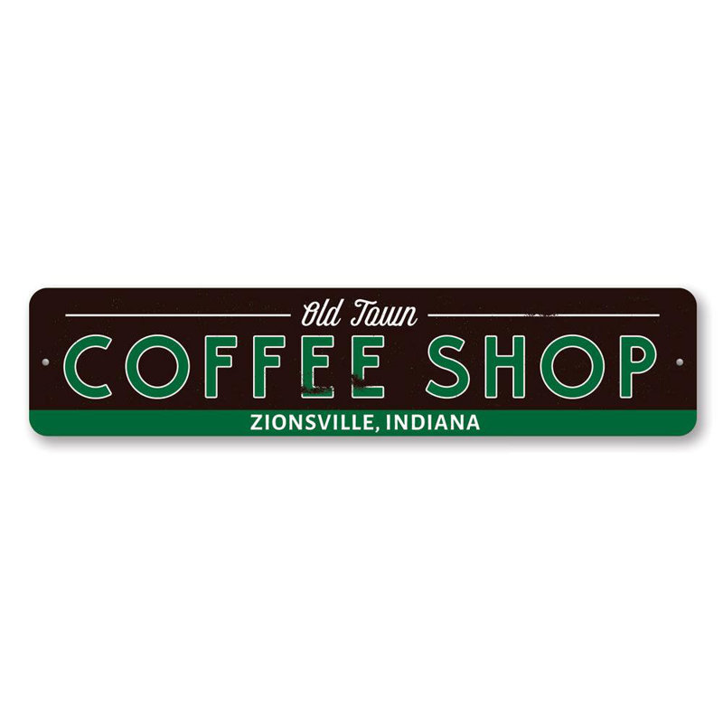 Plaque en aluminium Old Town Coffee Shop, H 4 po x l 18 po x P 0,04 po