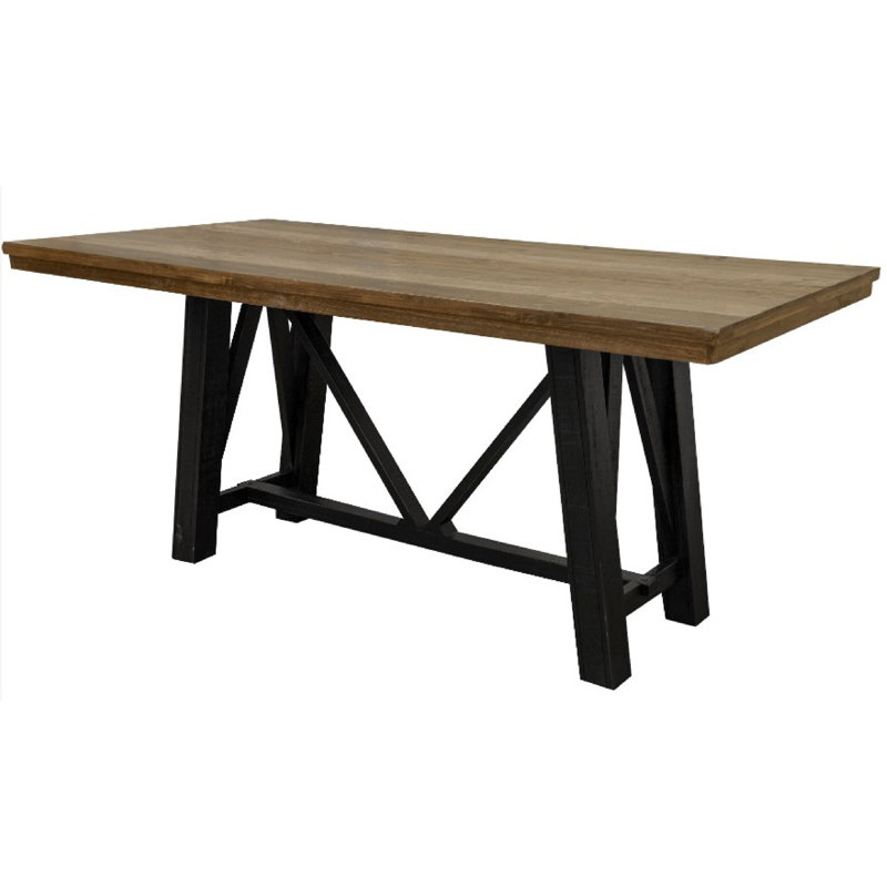 Table de salle à manger Pola, bois de pin massif gris et brun à deux tons, 79 pouces, H 35,5 po x L 78,75 po x l 39,25 po