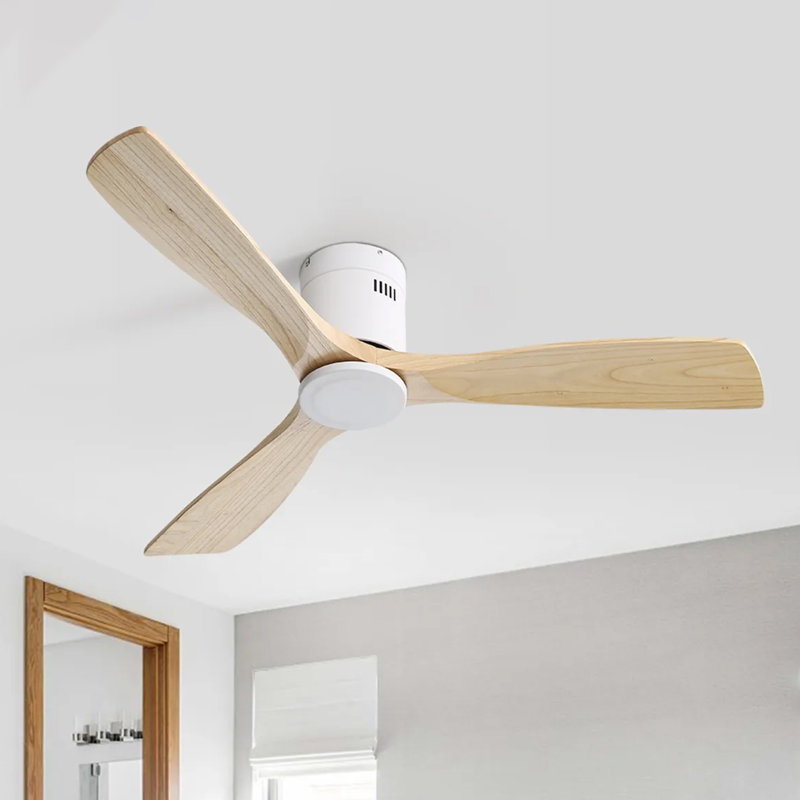AuraVista 52 in. Flush Mount Ceiling Fan with Reversible DC Motor and Remote Control, White / Oak