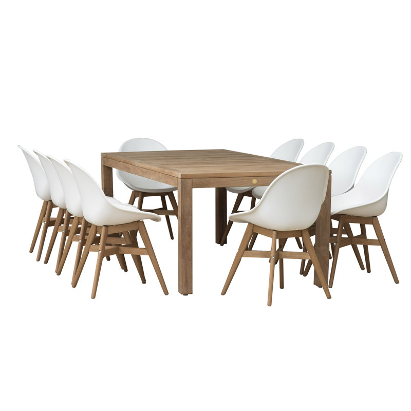 Anautica 10 - Person Teak Wood Patio Dining Set with Rectangular Table