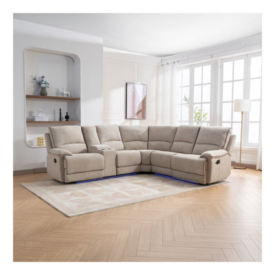 Ensemble de mobilier de salon inclinable manuel moderne avec ports USB, rangement caché, bande lumineuse à DEL et 2 porte-gobelets, crème