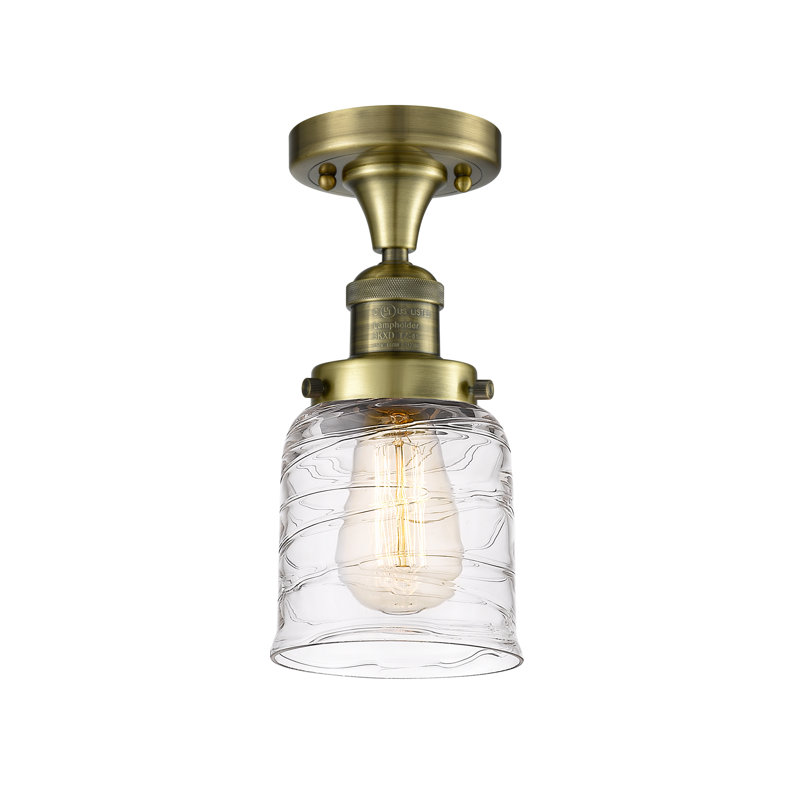 Archambault Glass Semi Flush Mount, No Bulb Included, Antique Brass, Clear Deco Swirl