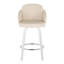 Tabouret de bar à hauteur fixe avec pivot en bois blanc et similicuir crème avec repose-pieds rond chromé - ensemble de 2