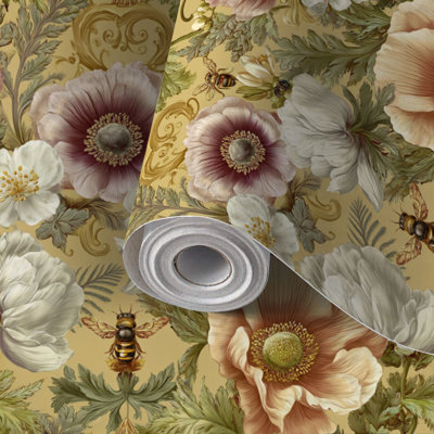 Papier auto-adhésif à motif floral auto-adhésif et amovible Cottagecore 24 po x 118 po (60 x 300 cm)