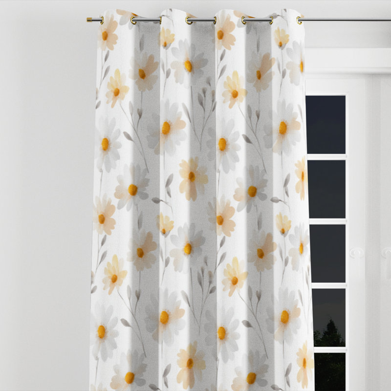 Country Farmhouse Curtain panels - Floral Soft Daisy Sunshine Grommet Curtain - 1 Panel, Gold Grommets, 52" W x 63" L