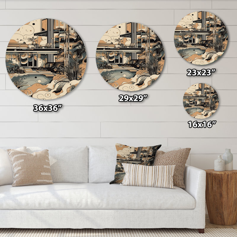 Black And Grey Surreal Horizons I - Abstract Landscapes Round Wall Art on Metal, 16" H x 16" W x 1" D