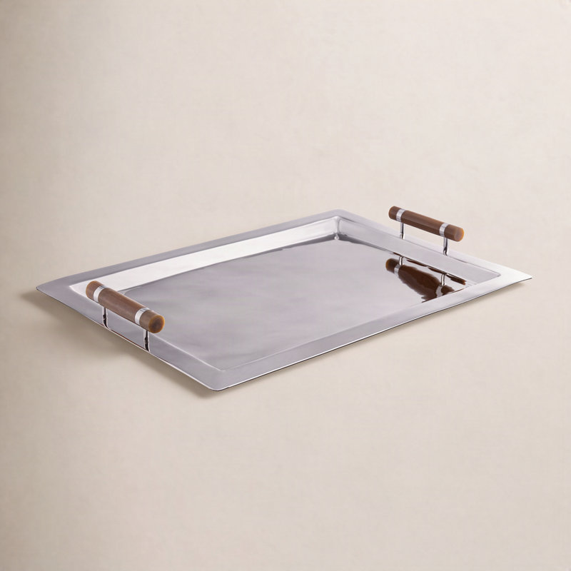 Gomez Stainless Steel Serving Bar Tray, Nickel w/ Amber Accent