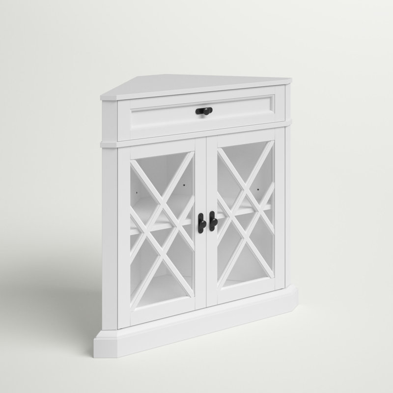Armoire d'appoint en coin 31,5 po avec portes en verre Janicki , Blanc
