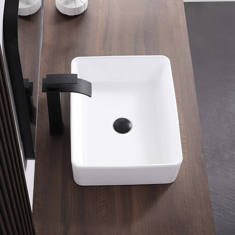 Petit lavabo vasque rectangulaire en céramique blanche KARAMAG