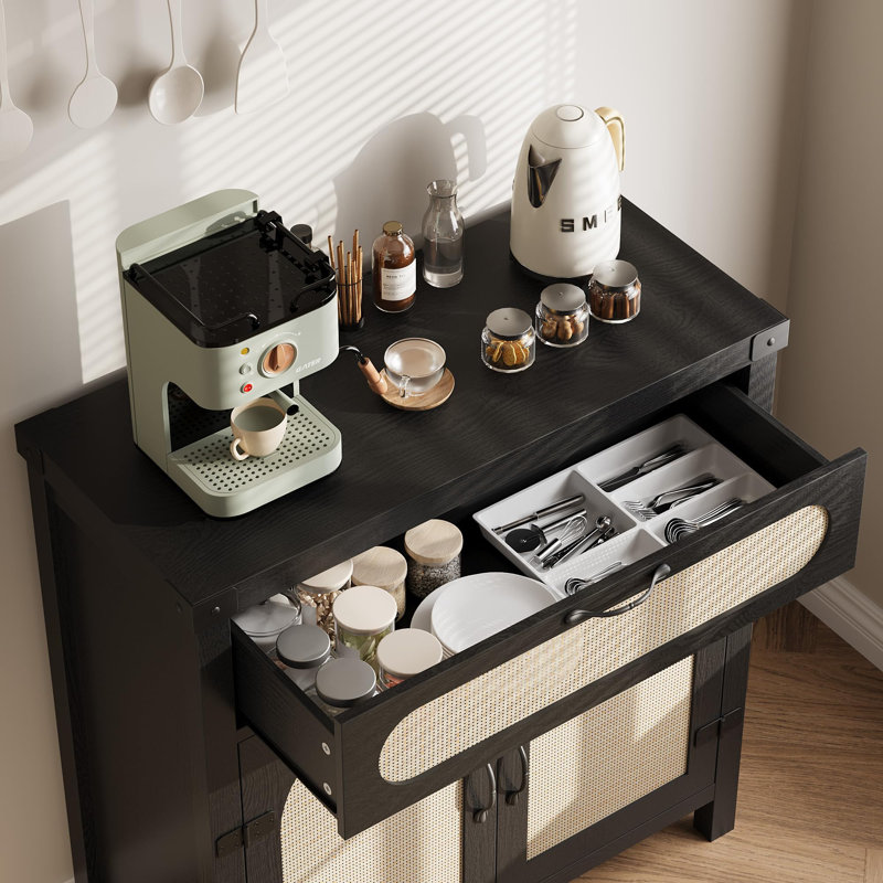 Ensemble de 2 buffets en rotin avec portes à tiroirs et armoire de rangement à tablettes réglables