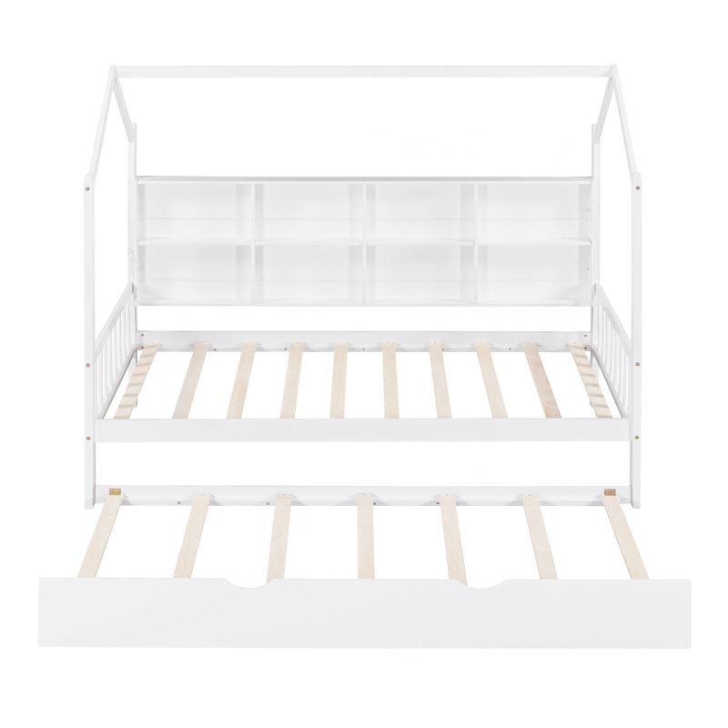 Lit en bois avec couchette, lit pour enfant avec tablette, blanc, Lit simple