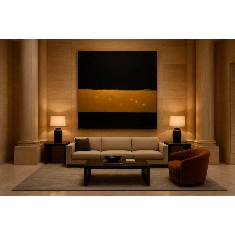 Golden Nightfall Framed Canvas Wall Art by Kasian Art Studio - Black Frame, Black