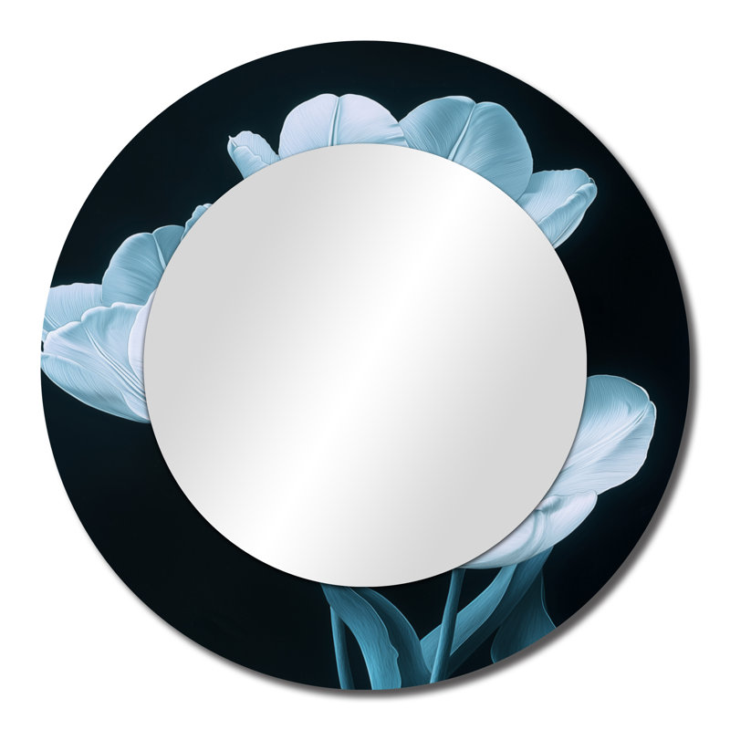 Tulipes bleues et blanches Midnight Moon - miroir décoratif floral - imprimé sur métal, 23 po x 23 po