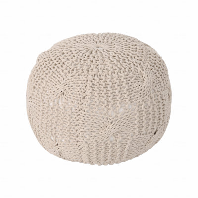 Cotton Upholstered Round Pouf Ottoman