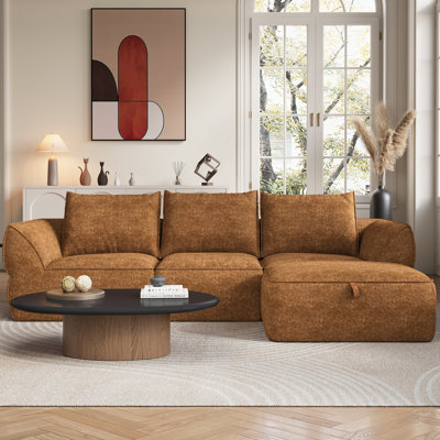 Boneless 104" Modular Sectional Sofa with Deep Seat, Comfortable Upholstery L Shaped Cloud Couch for Living Room, 3-Seater Boneless Sofa with Movable Ottoman, Removable Cover, No Assembly Required