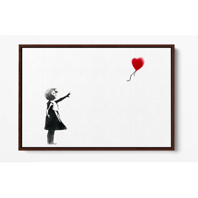 BANKSY Balloon Girl- Red Heart Canvas Floater Frame Print Art - Black Frame