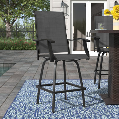 Corchado All-Weather PVC-Coated Polyester Swivel Patio Bar Height Stools with High Back and Armrests by Red Barrel Studio