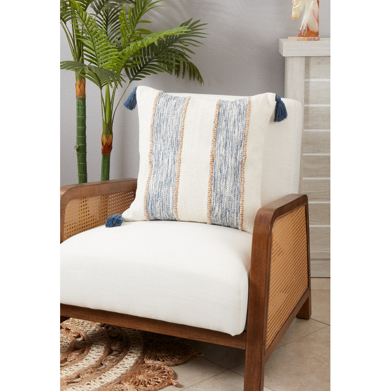 Aziza Collection Tassels Cotton Throw Pillow, 20" H x 20" W, Navy Blue, Down