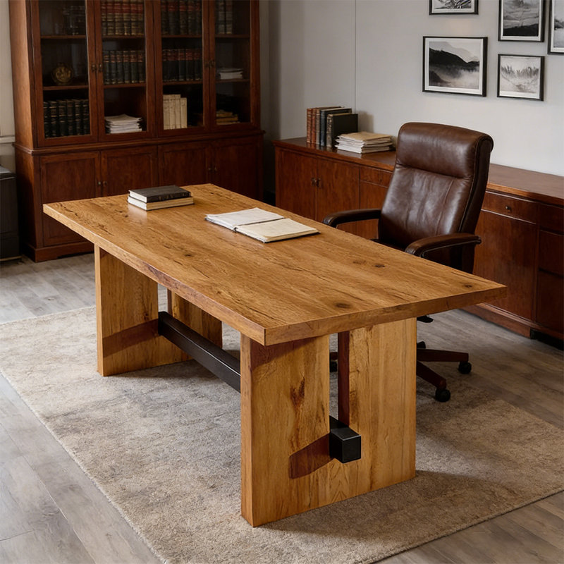 Bureau en bois massif - Bureau d'ordinateur rectangulaire pour la maison et le bureau, H 29,5 po x l 70,9 po x P 31,5 po
