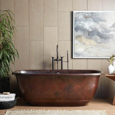 Baignoire de trempage autoportante en cuivre 66 po x 32,5 po Santorini