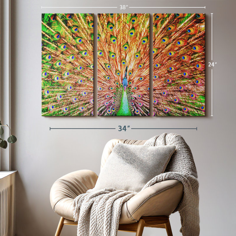 «Grand Green Peacock Wall Art» sur toile, H 24 po x l 38 po x P 1,25 po