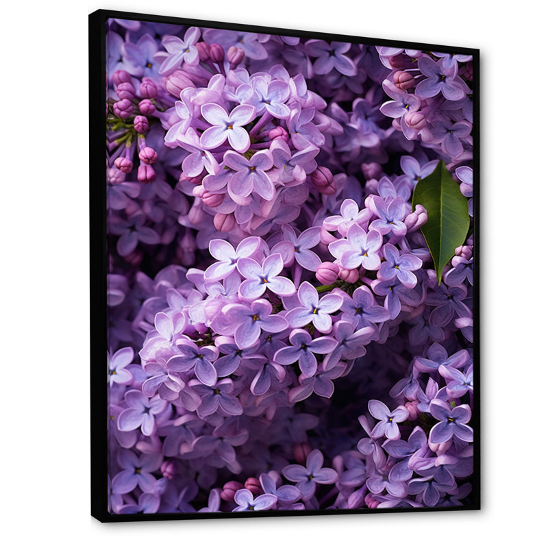 Fleurs mauves lilas mauves sur toile, Cadre flottant noir, H 20 po x l 12 po x P 1 po