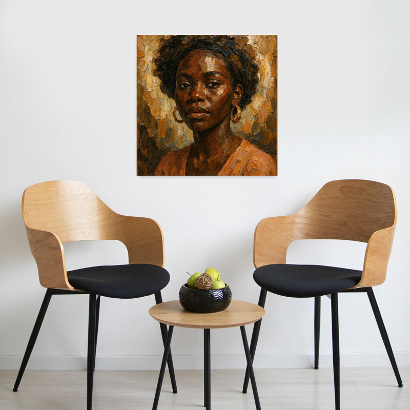 Portrait d'une femme africaine puissante dans des tons chauds de terre, art mural contemporain abstrait, H 24 po x l 24 po