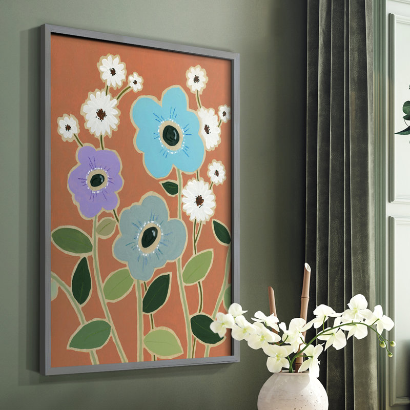 Reproduction encadrée florale sur bois IV, Gris, H 10 po x l 8 po