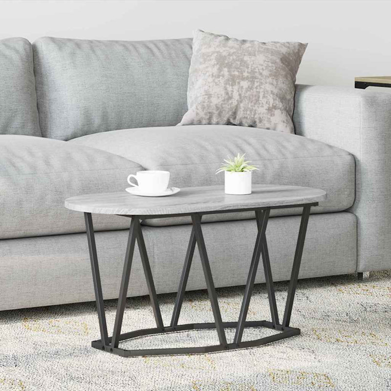 Coffee Table Engineered Wood and Metal Living Room Oval Modern Textured, 40.5" H x 80" W x 40" L, Grey