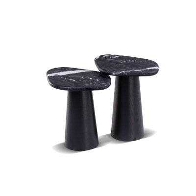 Jade 2-Piece Nesting End Table Set – Black Oak & Nero Marble