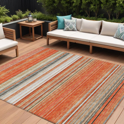 Tapis extérieur lavable rayé corail ivoire et gris 10 pi x 14 pi