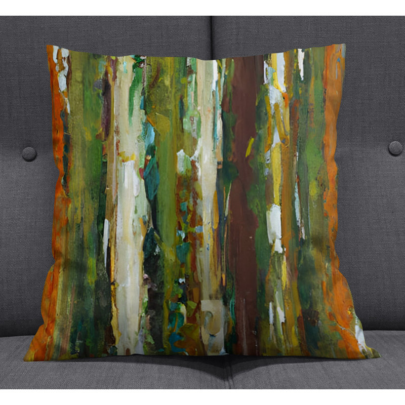 Throw Pillow With Insert, 16"H x 16"W, Green/Orange Striped/Abstract 1