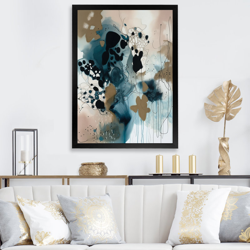 Blue Abstract Reflections III - Art mural abstrait, Cadre photo noir, L 16 po x H 32 po
