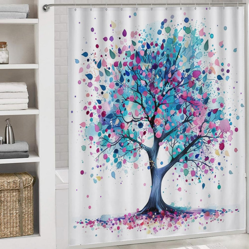 Ensemble de 4 rideaux de douche à motif aquarelle coloré