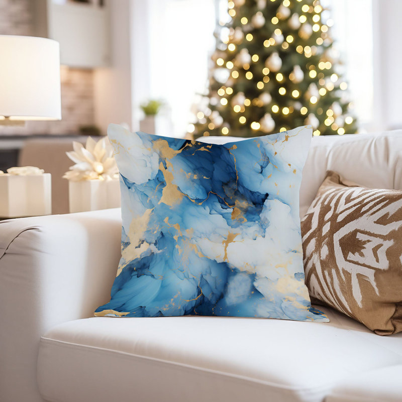 Abstract Blue & Gold Symphony II Pillow Cover, 16"H x 16"W