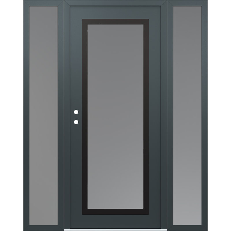 Panneau d'entrée en acier noir anthracite / anthracite avec 2 panneaux latéraux pré-suspendus, L 65,69 po x H 81,69 po, Gelé