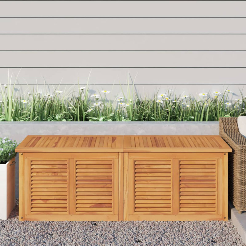 Teak Wood Outdoor Storage Bench with Water-Resistant Finish