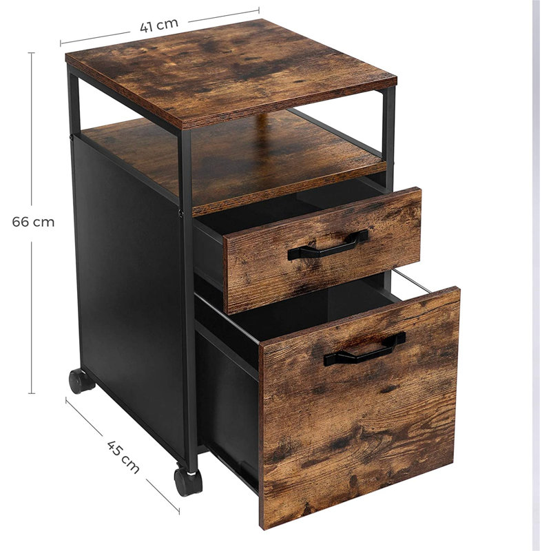 Brixton 41cm Wide 2 -Drawer Mobile File Cabinet, Rustic Brown/Black