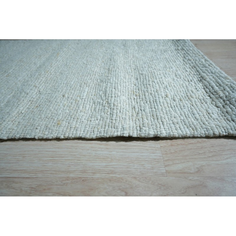 Ivory Hand-Knotted Wool Subtle Striations Geometric Modern Contemporary Carpet Rug, 8' x 10'