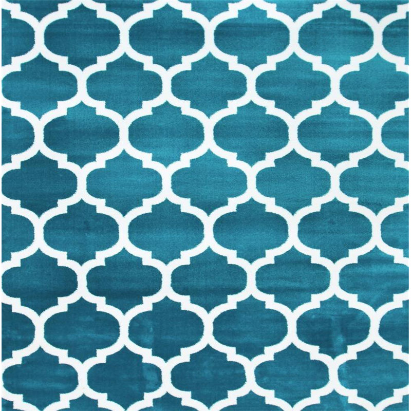 Bleu abstrait/Tapis décoratif blanc, Rectangle 2 pi x 3 pi