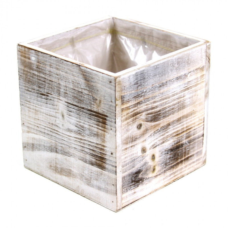 vase en bois cube Gritton, H 6 po x l 6 po x p 6 po, Blanc élégance Shabby
