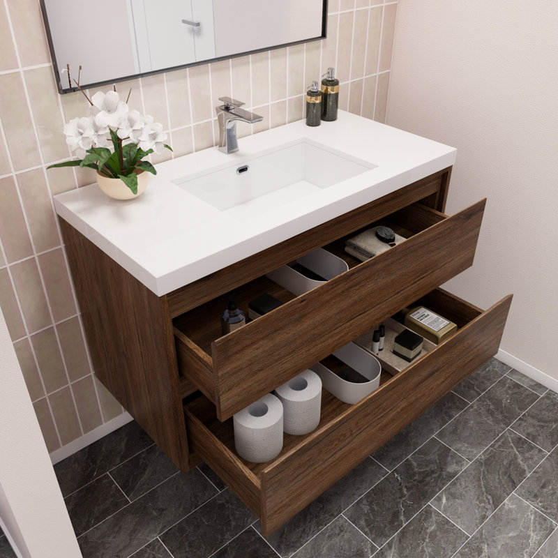 Azden 42" Wall-Mounted Single Bathroom Vanity Set, Rosewood
