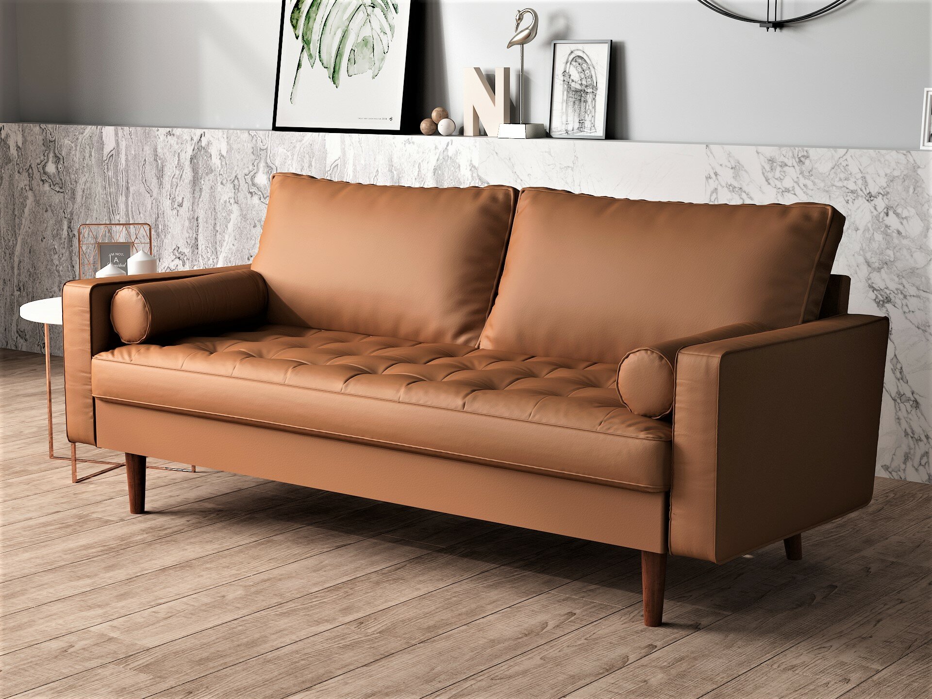 rumaisa 69.68'' vegan leather square arm sofa