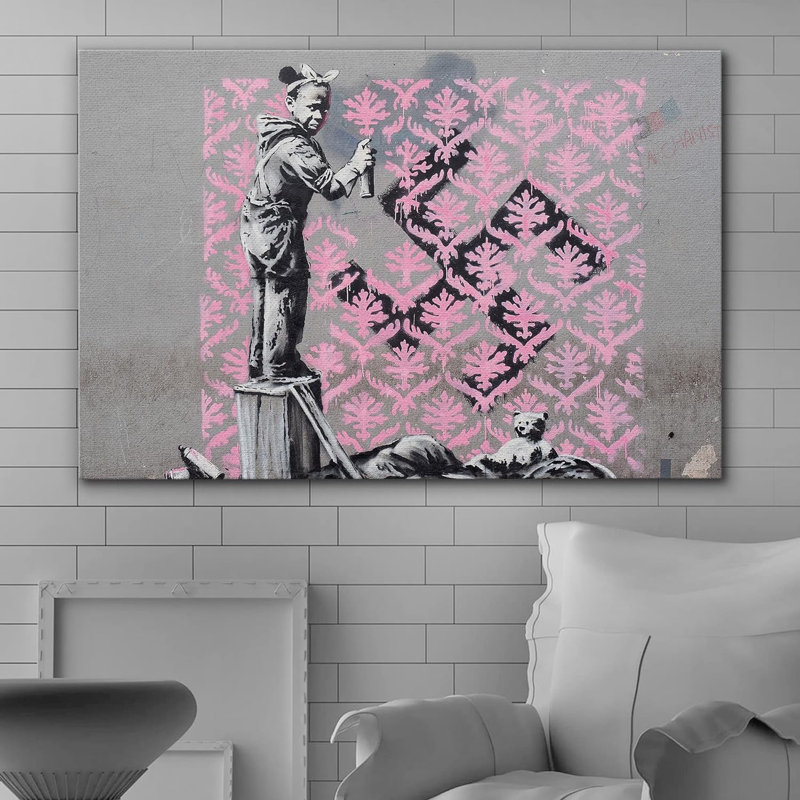 Banksy, Angleterre, Royaume-Uni, femme, pulvérisation de peinture, Toile tendue, H 24 po x l 36 po x P 1,5 po