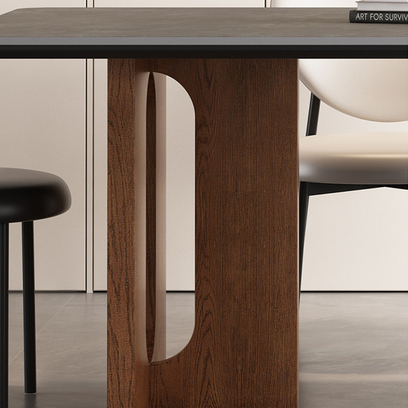 A granite dining table with ashwood legs, 29.5"H x 70.8"L x 35.4"W, Grey