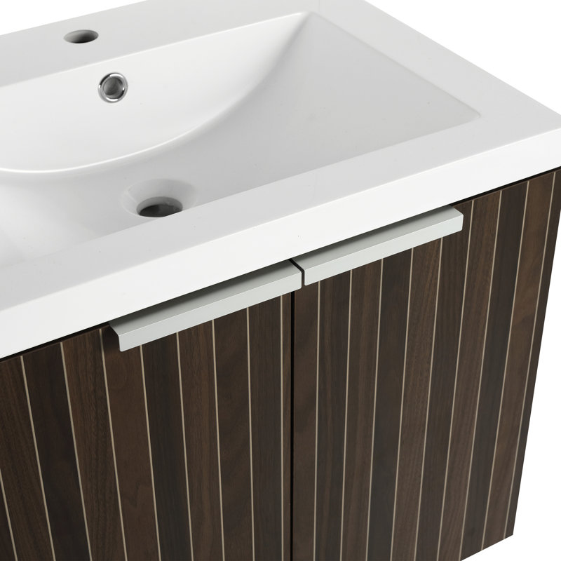 Meuble de salle de bain avec lavabo en résine de 61 cm (24 pouces), meuble à double porte, meuble-lavabo élégant offrant une grande capacité de rangement.