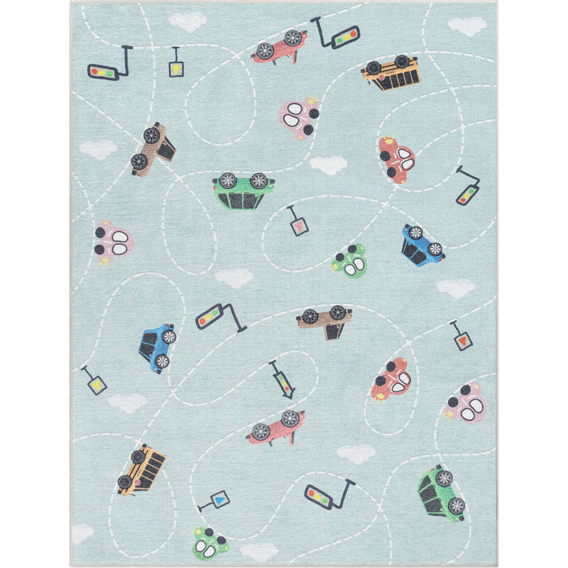 Klingbeil Kids Rugs Traffic Modern Beige Area Rug, Rectangle 3'3" x 5', Green 