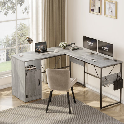 Fulcher 95.2'' W Reversible Manufactured Wood L-Shaped Desk with Cabinet